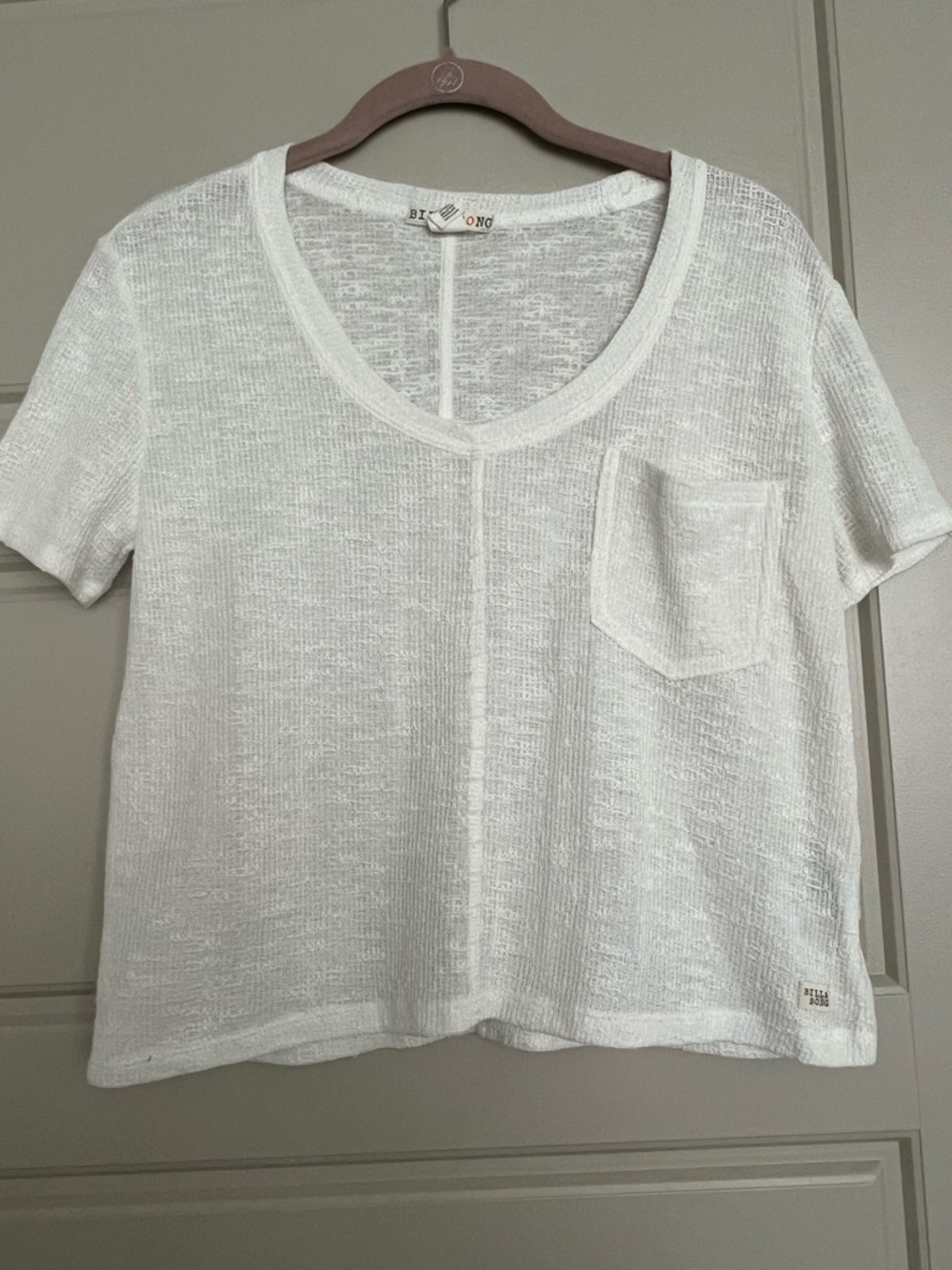 Billabong White Semi-Sheer Short Sleeve Pocket Tee